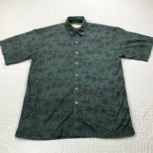 Johari West Shirt Adult Large Black Button Up Hawaiian Palm Camp Casual Mens